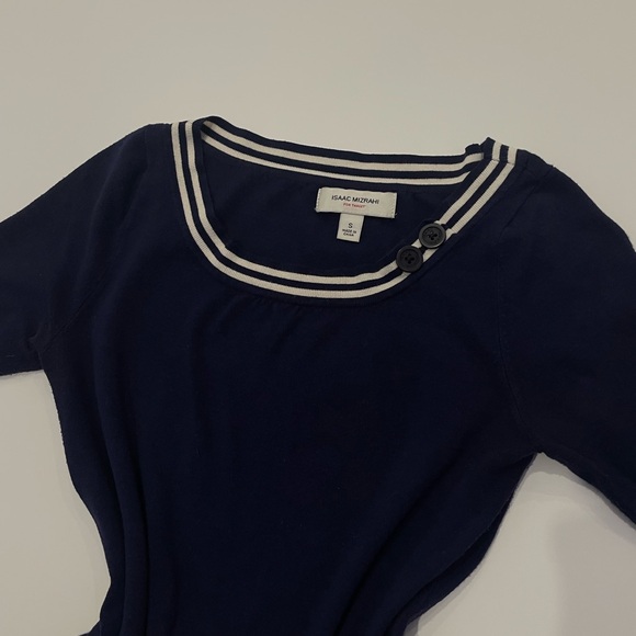 Alfred Dunner Navy Blouse with Striped Neckline - Picture 2 of 2